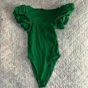 Zara Emerald Green Ruffled Bodysuit